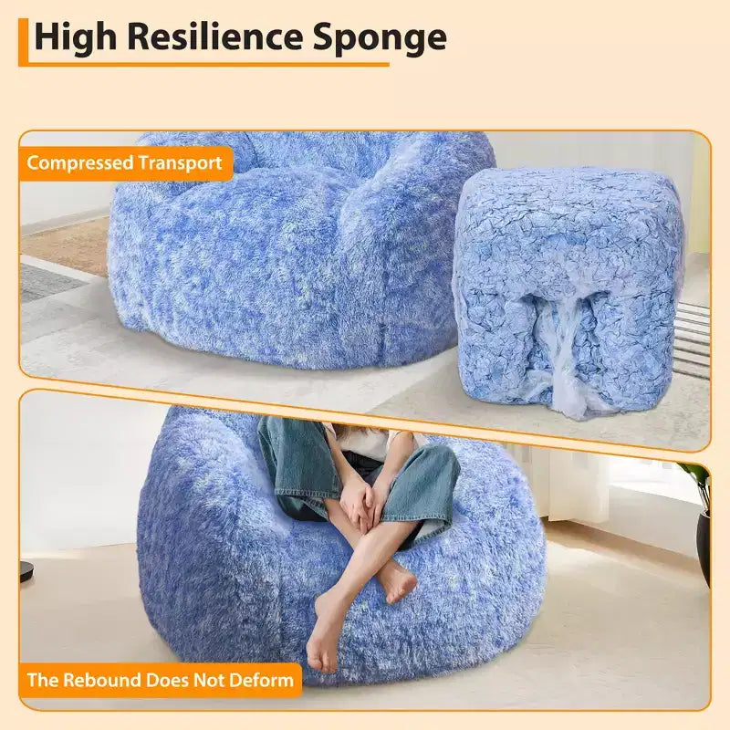 COZONY Fauteuil poire en fausse fourrure pour adulte - Doux et moelleux avec accoudoir, canapé paresseux en mousse haute densité pour la lecture, canapé de sol pour le salon