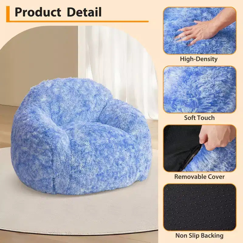 COZONY Fauteuil poire en fausse fourrure pour adulte - Doux et moelleux avec accoudoir, canapé paresseux en mousse haute densité pour la lecture, canapé de sol pour le salon