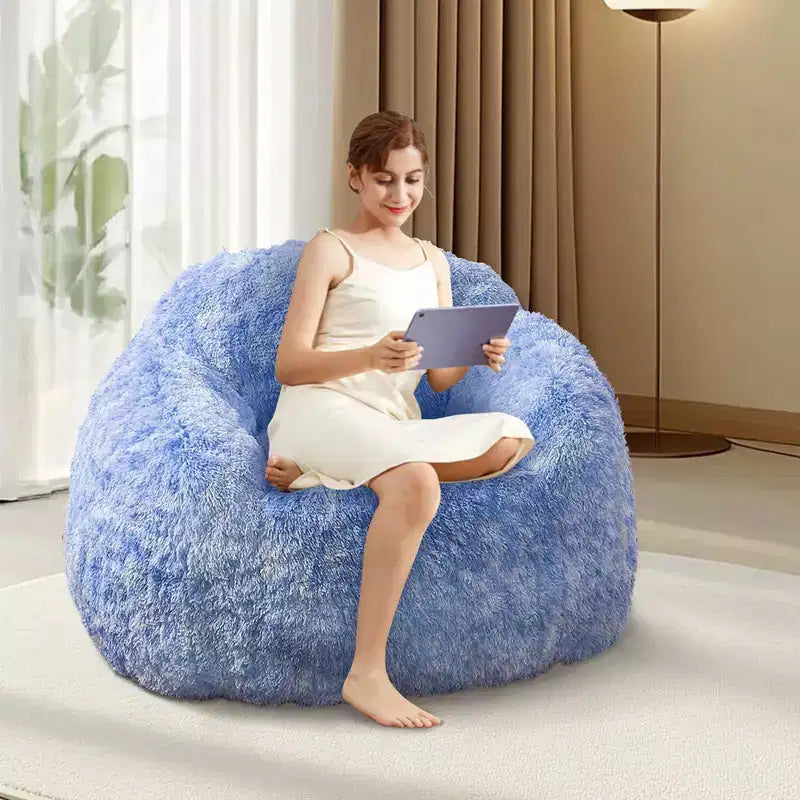 COZONY Fauteuil poire en fausse fourrure pour adulte - Doux et moelleux avec accoudoir, canapé paresseux en mousse haute densité pour la lecture, canapé de sol pour le salon