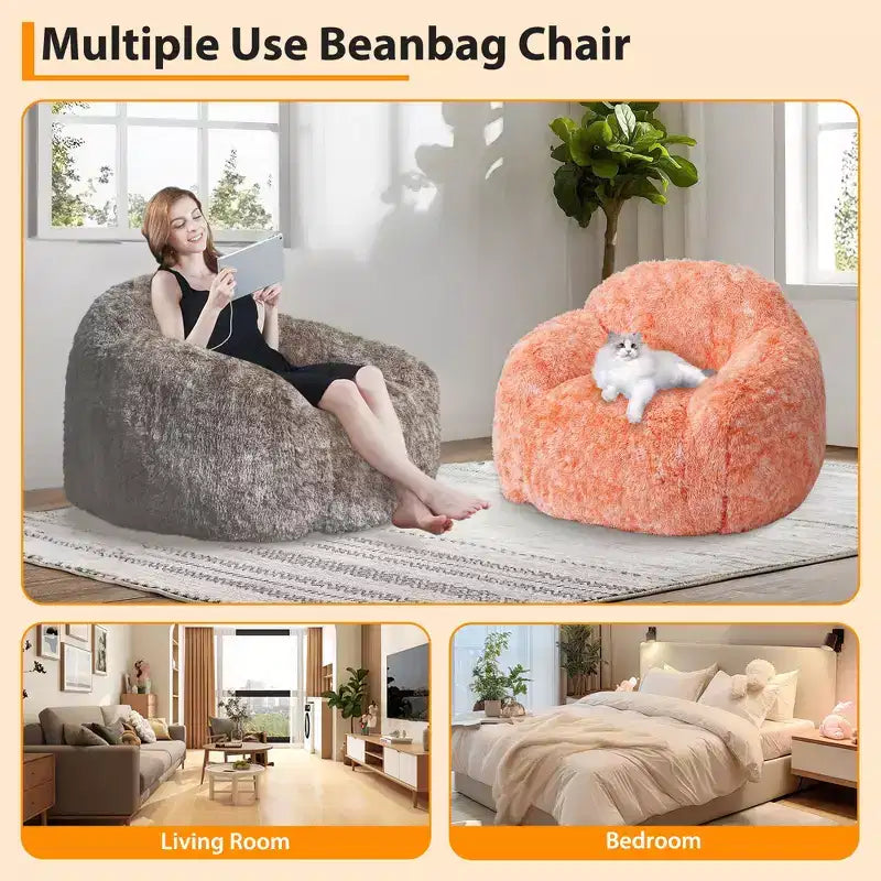 COZONY Fauteuil poire en fausse fourrure pour adulte - Doux et moelleux avec accoudoir, canapé paresseux en mousse haute densité pour la lecture, canapé de sol pour le salon