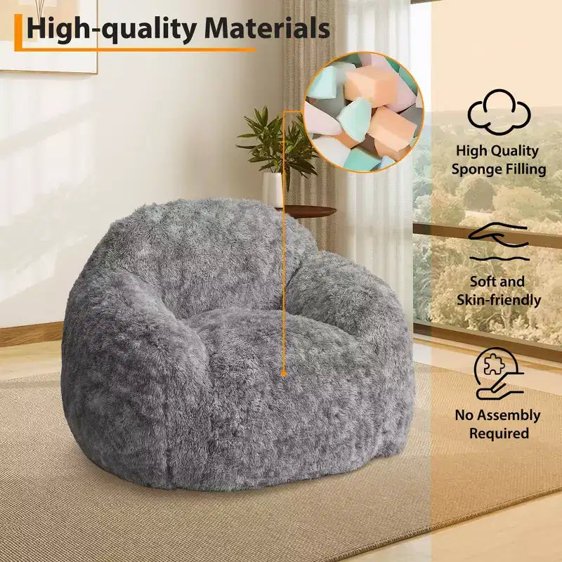 COZONY Fauteuil poire en fausse fourrure pour adulte - Doux et moelleux avec accoudoir, canapé paresseux en mousse haute densité pour la lecture, canapé de sol pour le salon
