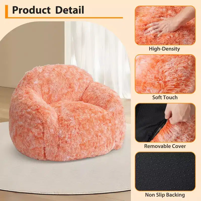 COZONY Fauteuil poire en fausse fourrure pour adulte - Doux et moelleux avec accoudoir, canapé paresseux en mousse haute densité pour la lecture, canapé de sol pour le salon