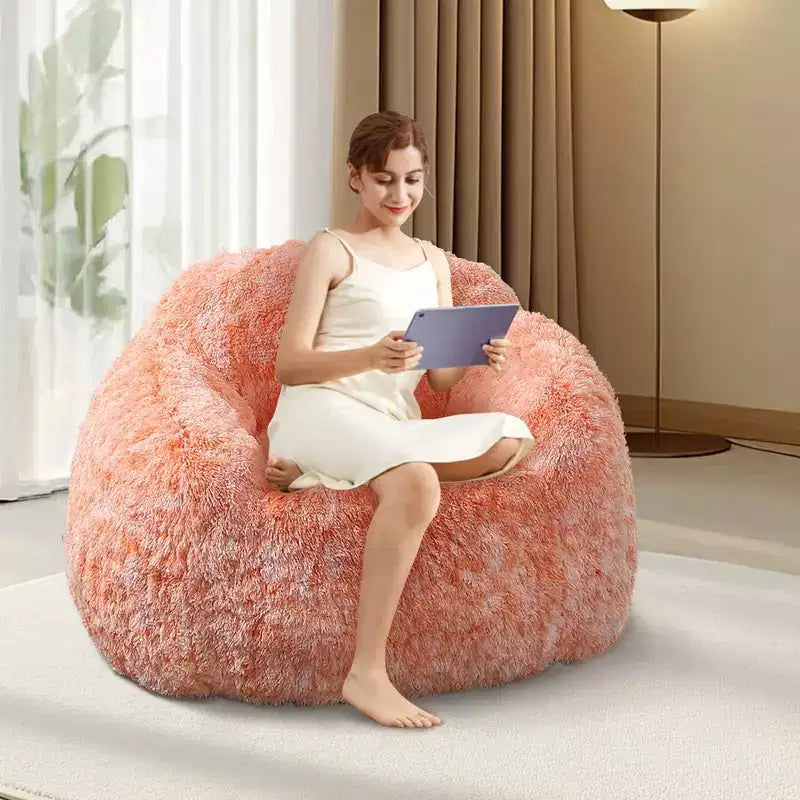 COZONY Fauteuil poire en fausse fourrure pour adulte - Doux et moelleux avec accoudoir, canapé paresseux en mousse haute densité pour la lecture, canapé de sol pour le salon
