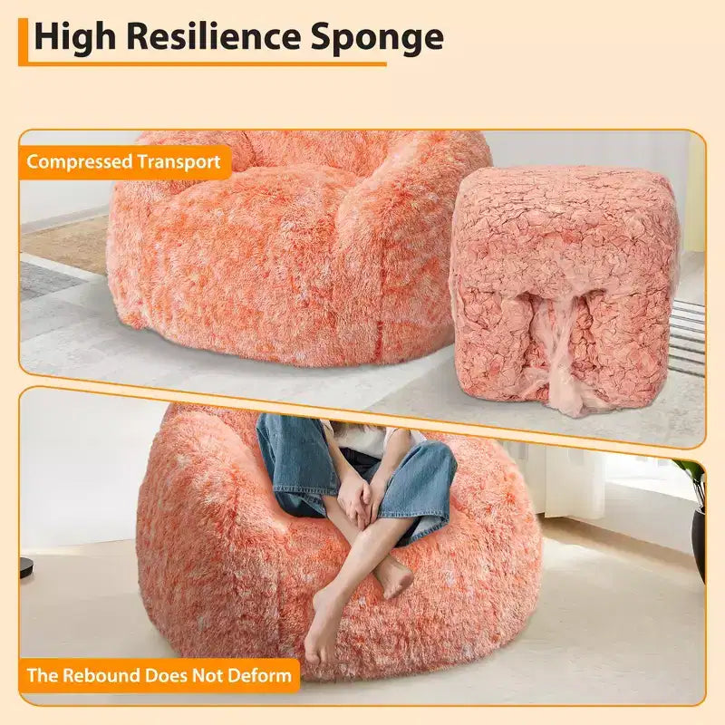 COZONY Fauteuil poire en fausse fourrure pour adulte - Doux et moelleux avec accoudoir, canapé paresseux en mousse haute densité pour la lecture, canapé de sol pour le salon