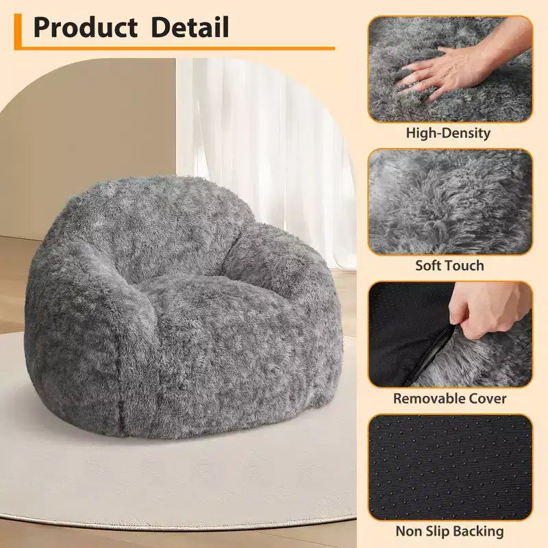 COZONY Fauteuil poire en fausse fourrure pour adulte - Doux et moelleux avec accoudoir, canapé paresseux en mousse haute densité pour la lecture, canapé de sol pour le salon