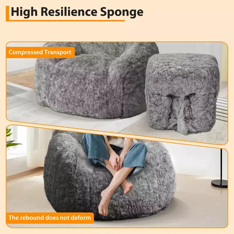 COZONY Fauteuil poire en fausse fourrure pour adulte - Doux et moelleux avec accoudoir, canapé paresseux en mousse haute densité pour la lecture, canapé de sol pour le salon