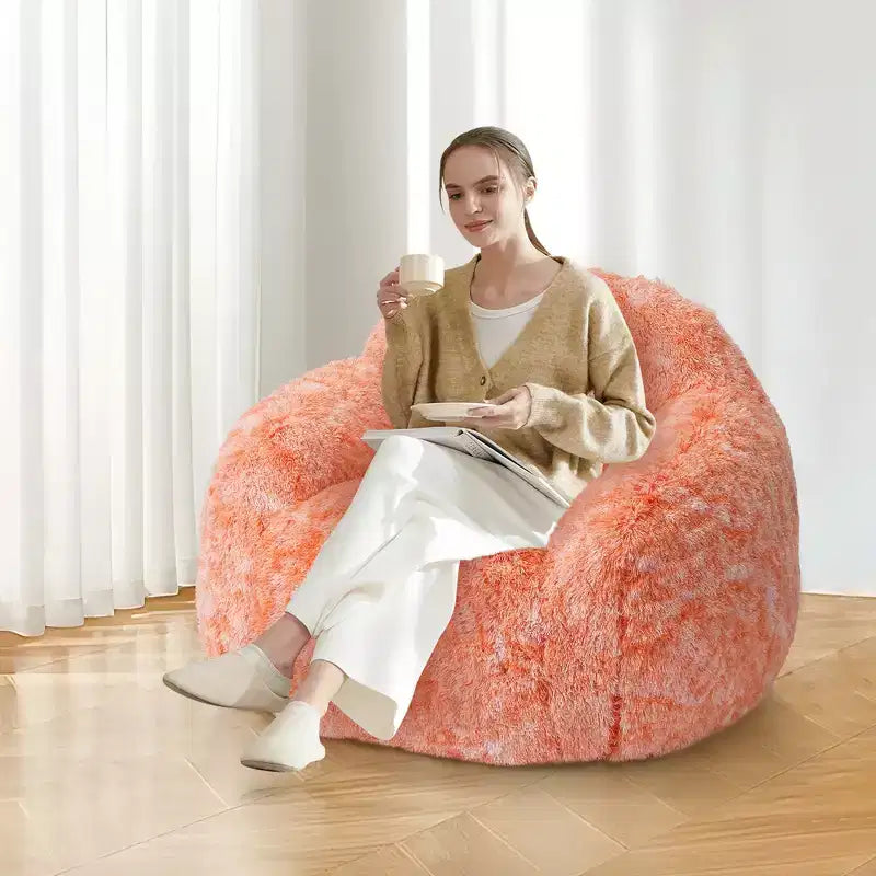 COZONY Fauteuil poire en fausse fourrure pour adulte - Doux et moelleux avec accoudoir, canapé paresseux en mousse haute densité pour la lecture, canapé de sol pour le salon