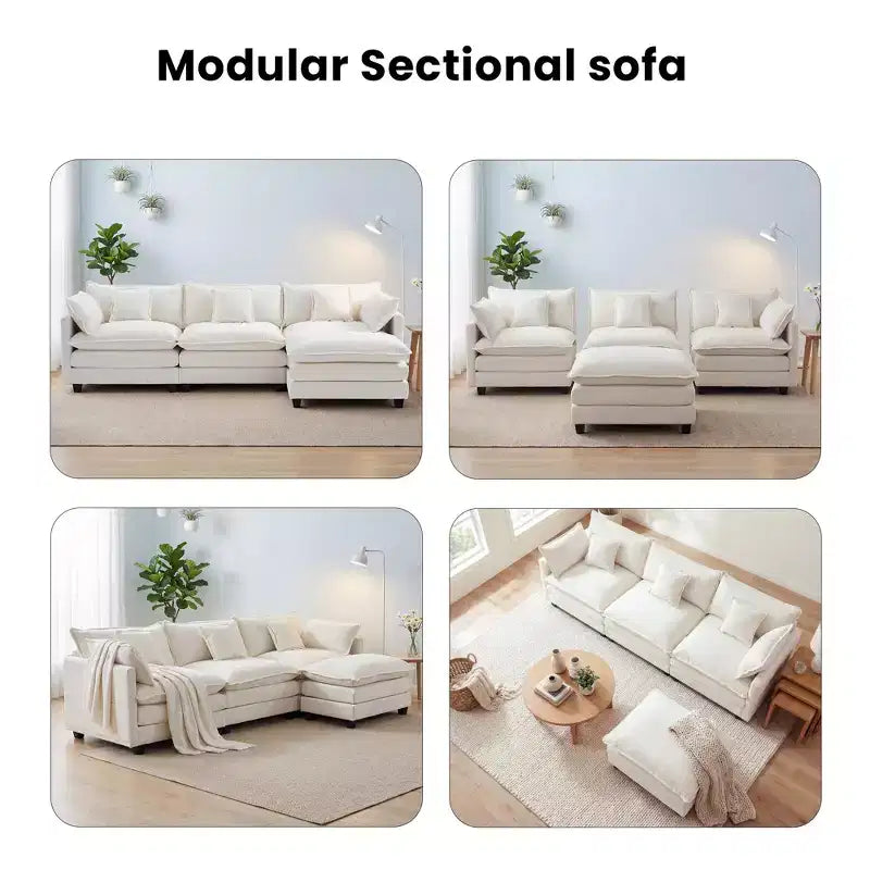 Canapé modulable 3 places Chenille - convertible avec pouf et poches latérales