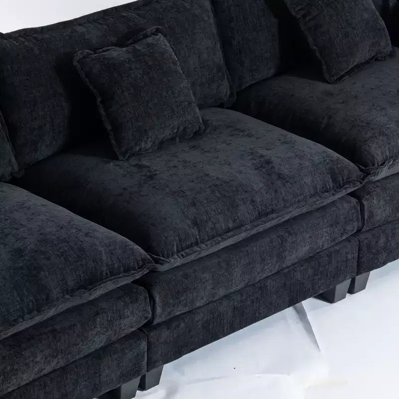 Canapé modulable 3 places Chenille - convertible avec pouf et poches latérales