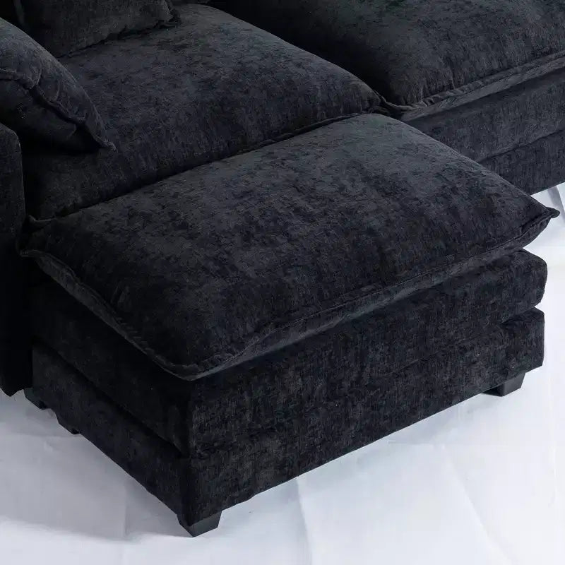 Canapé modulable 3 places Chenille - convertible avec pouf et poches latérales