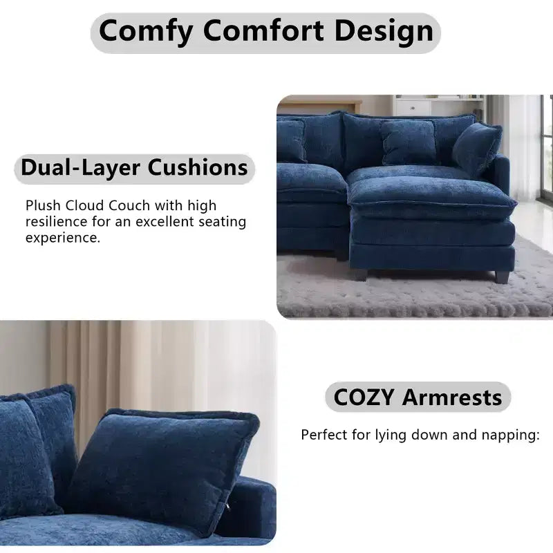 Canapé modulable 3 places Chenille - convertible avec pouf et poches latérales