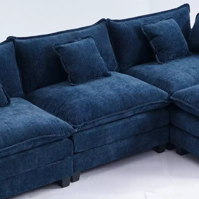 Canapé modulable 3 places Chenille - convertible avec pouf et poches latérales