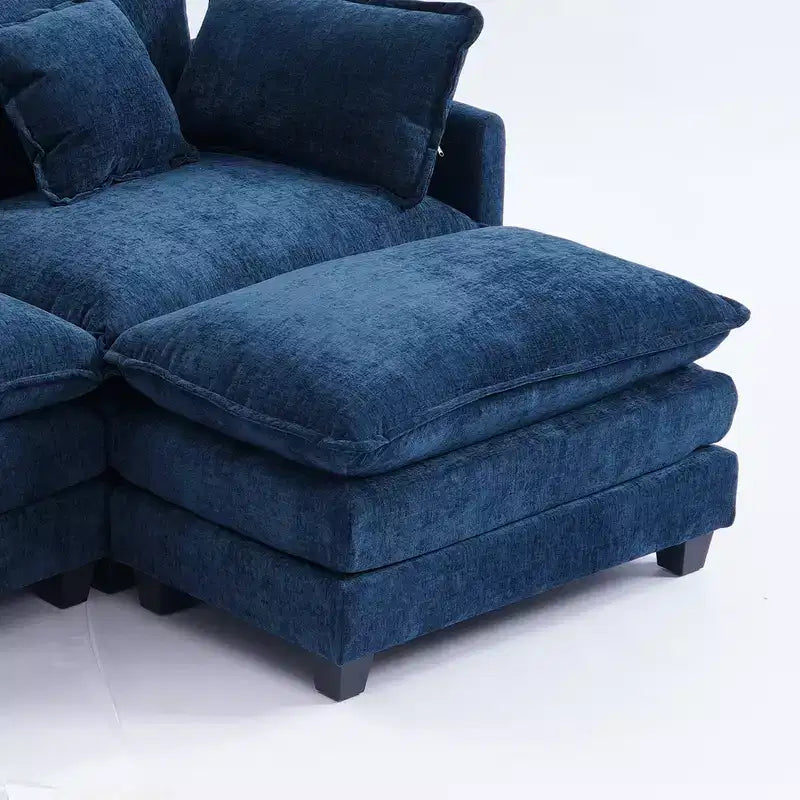 Canapé modulable 3 places Chenille - convertible avec pouf et poches latérales