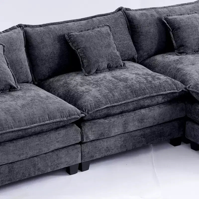 Canapé modulable 3 places Chenille - convertible avec pouf et poches latérales