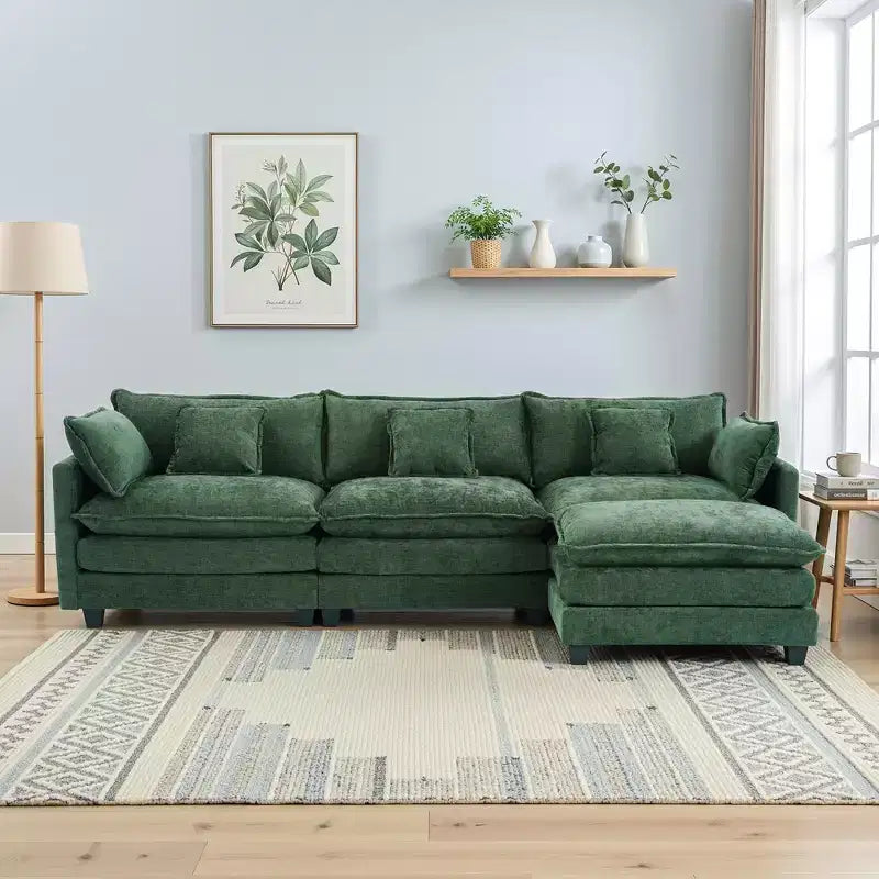 Canapé modulable 3 places Chenille - convertible avec pouf et poches latérales