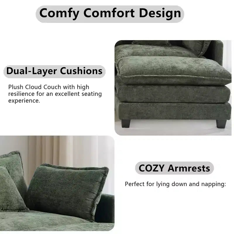 Canapé modulable 3 places Chenille - convertible avec pouf et poches latérales