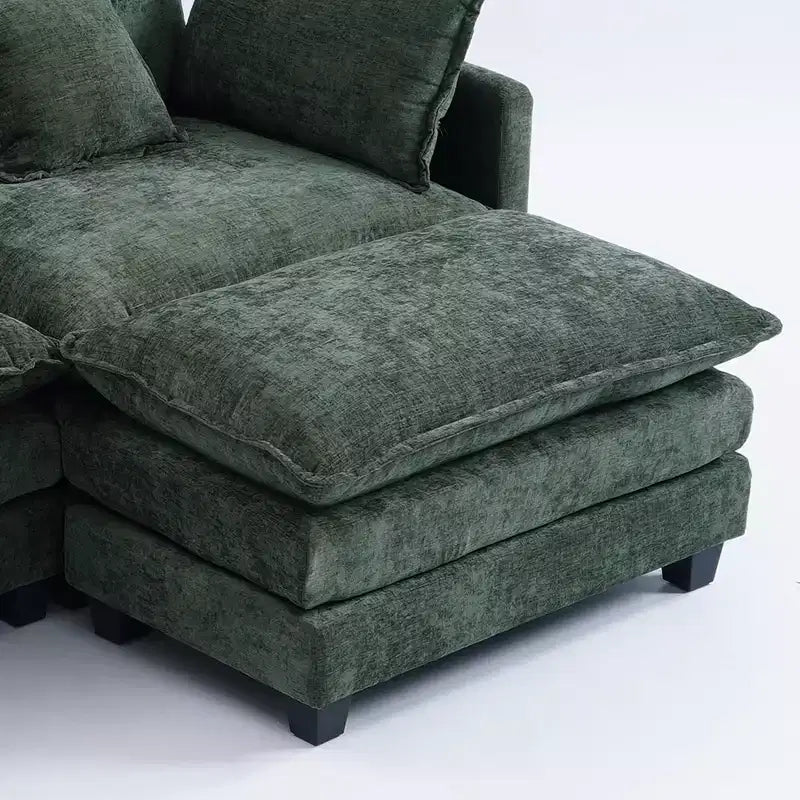 Canapé modulable 3 places Chenille - convertible avec pouf et poches latérales