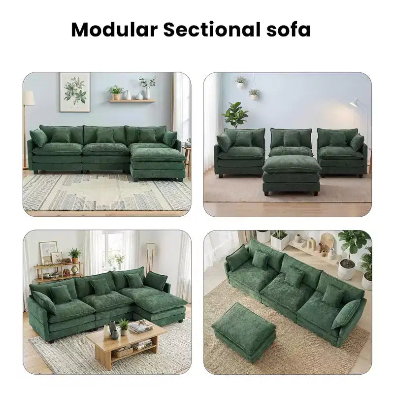 Canapé modulable 3 places Chenille - convertible avec pouf et poches latérales