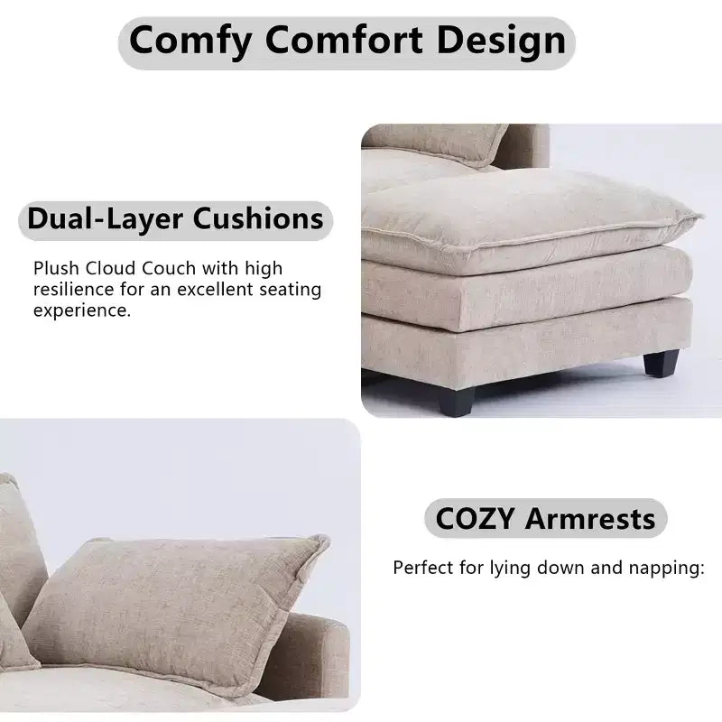 Canapé modulable 3 places Chenille - convertible avec pouf et poches latérales