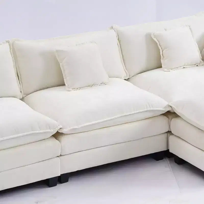 Canapé modulable 3 places Chenille - convertible avec pouf et poches latérales