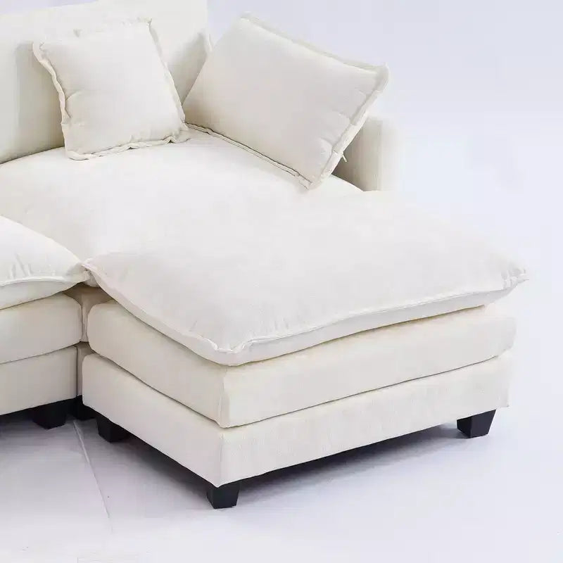 Canapé modulable 3 places Chenille - convertible avec pouf et poches latérales