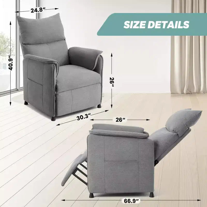 Fauteuil inclinable de massage, canapé inclinable simple réglable, adapté au home cinéma, au salon/bureau (tissu, gris)