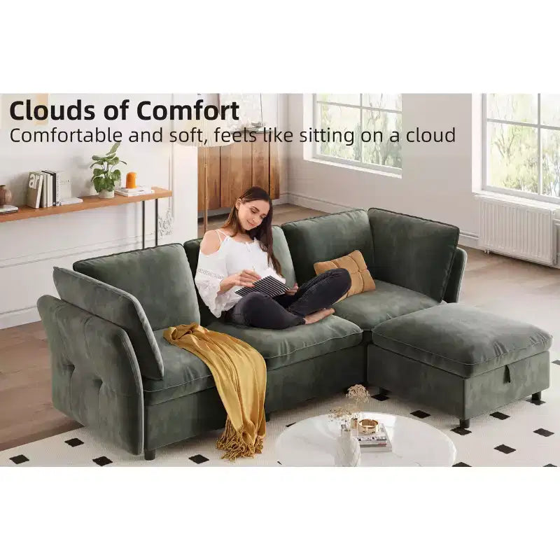 Canapé sectionnel modulaire 97 po, canapé modulaire en L avec rangement, canapé nuage confortable 4 places avec pouf mobile, assise profonde, canapés sectionnels modernes