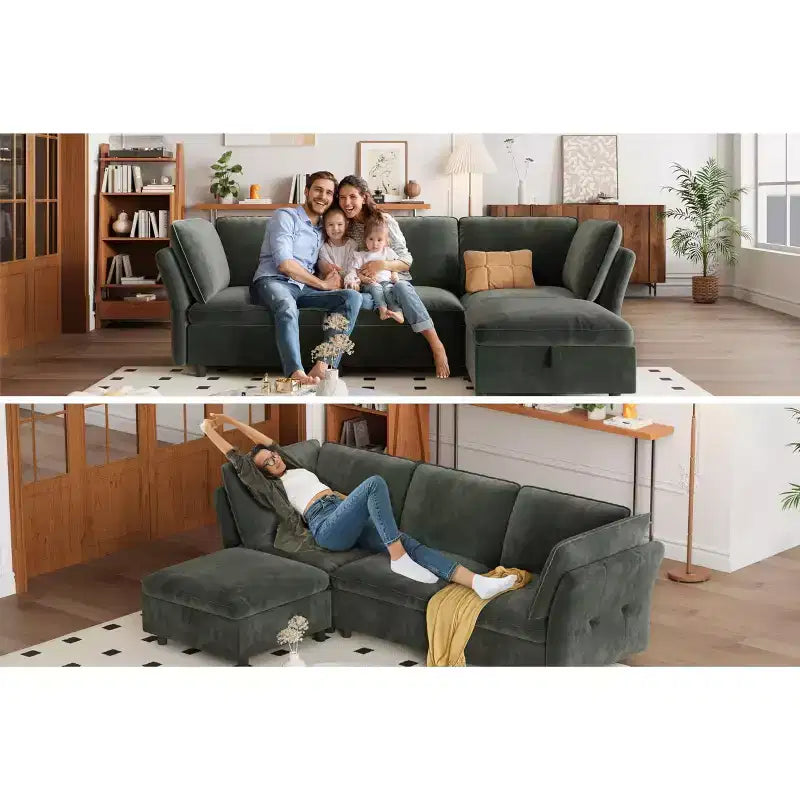 Canapé sectionnel modulaire 97 po, canapé modulaire en L avec rangement, canapé nuage confortable 4 places avec pouf mobile, assise profonde, canapés sectionnels modernes