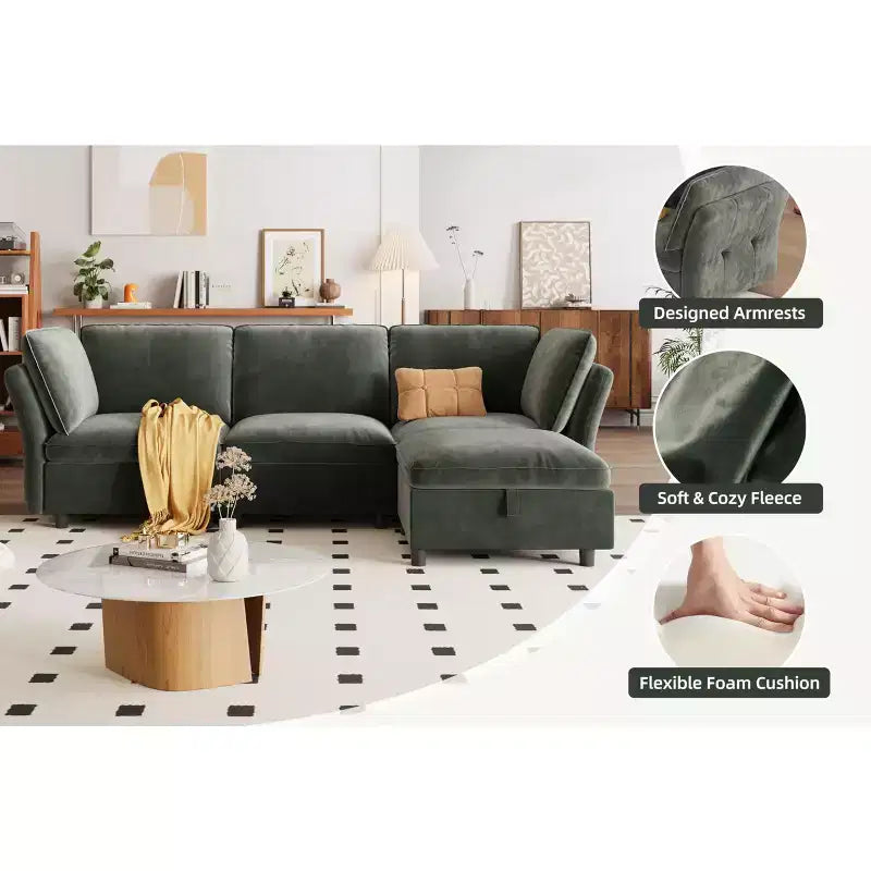 Canapé sectionnel modulaire 97 po, canapé modulaire en L avec rangement, canapé nuage confortable 4 places avec pouf mobile, assise profonde, canapés sectionnels modernes