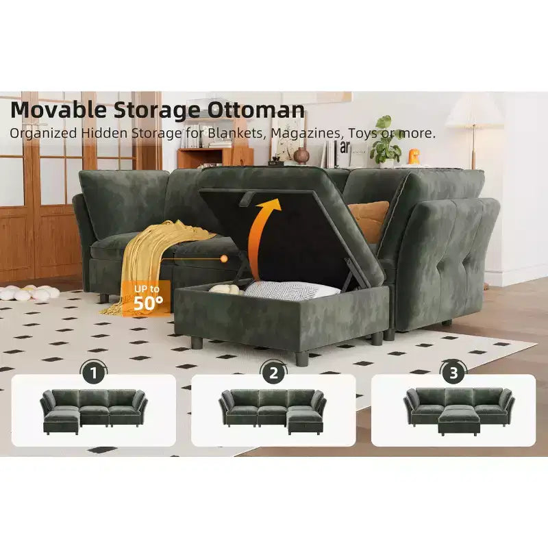 Canapé sectionnel modulaire 97 po, canapé modulaire en L avec rangement, canapé nuage confortable 4 places avec pouf mobile, assise profonde, canapés sectionnels modernes