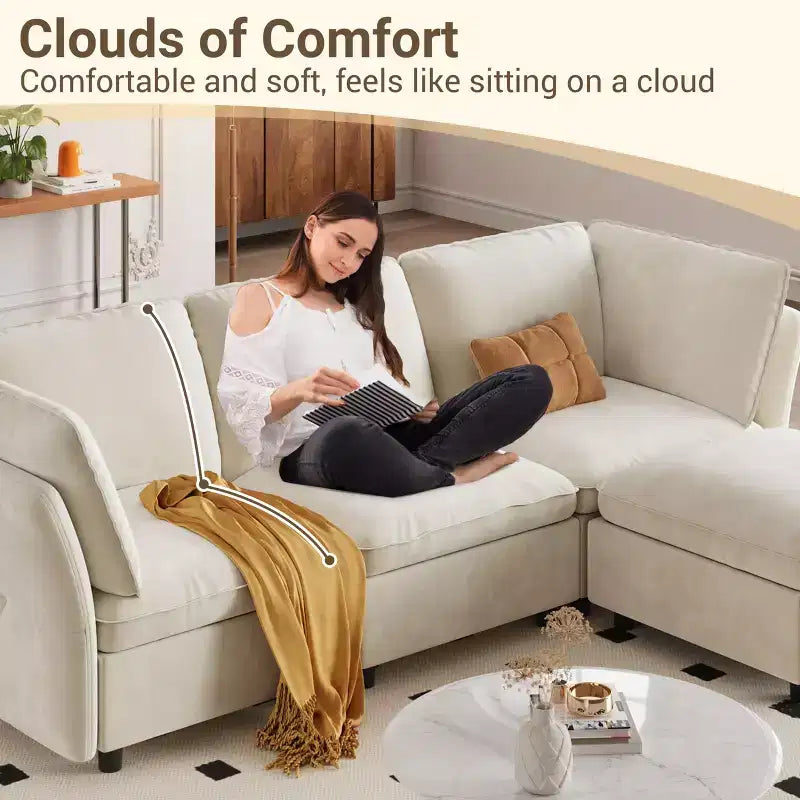 Canapé sectionnel modulaire 97 po, canapé modulaire en L avec rangement, canapé nuage confortable 4 places avec pouf mobile, assise profonde, canapés sectionnels modernes