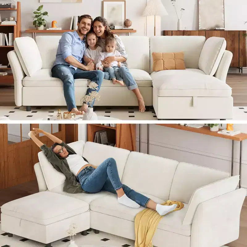 Canapé sectionnel modulaire 97 po, canapé modulaire en L avec rangement, canapé nuage confortable 4 places avec pouf mobile, assise profonde, canapés sectionnels modernes