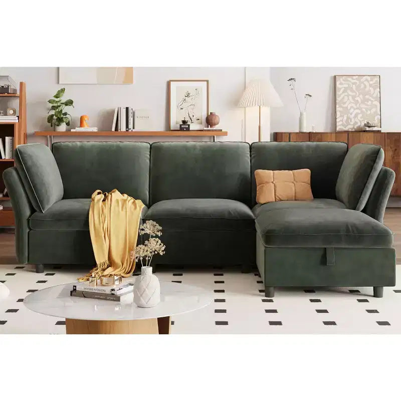 Canapé sectionnel modulaire 97 po, canapé modulaire en L avec rangement, canapé nuage confortable 4 places avec pouf mobile, assise profonde, canapés sectionnels modernes