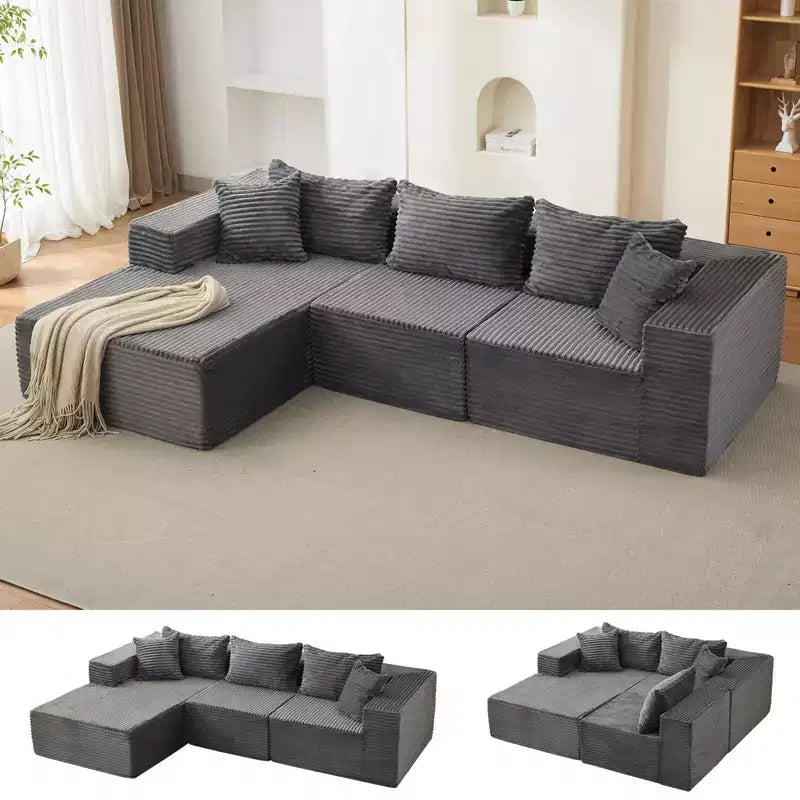 Canapé d'angle modulable Cloud 106 avec méridienne en L et mousse à mémoire de forme, canapé modulable 3 places pour salon, aucun assemblage requis