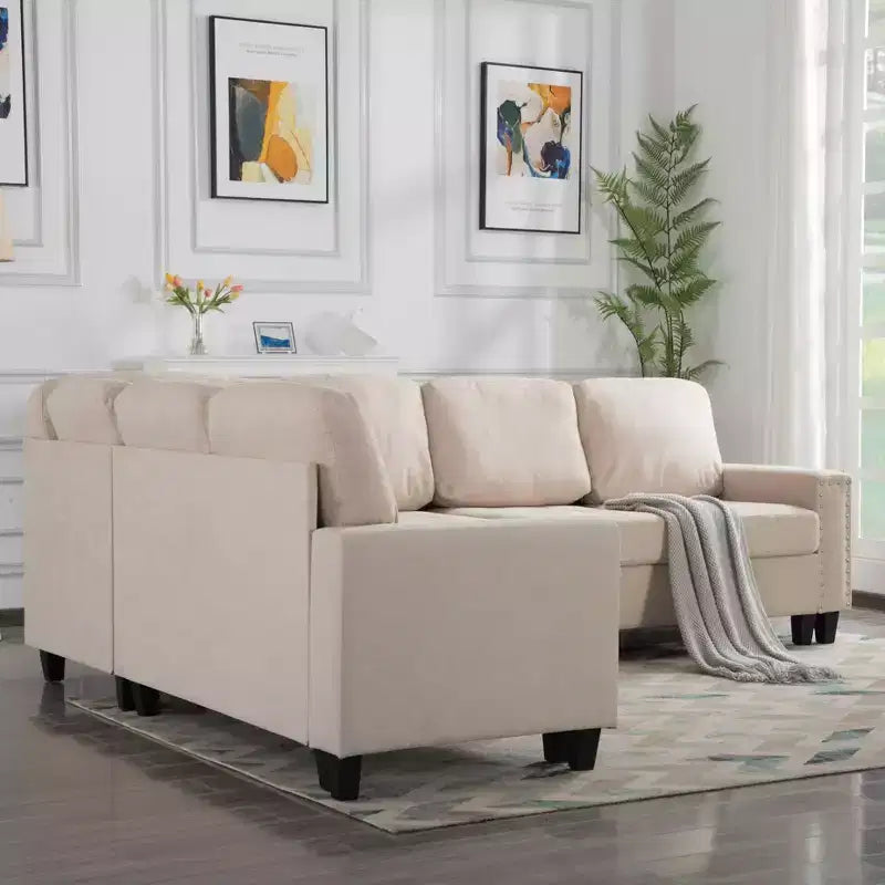 MAYEERTY Canapé sectionnel réversible en L de 107,9 po – Coussins touffetés, garniture cloutée, 2 couleurs