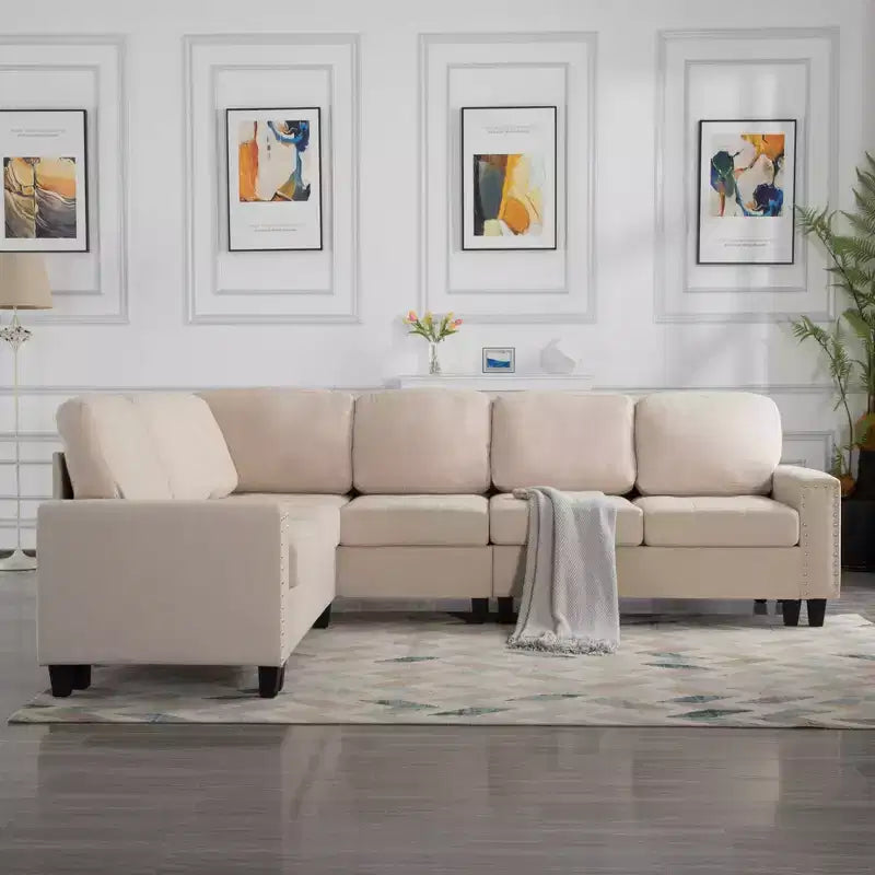 MAYEERTY Canapé sectionnel réversible en L de 107,9 po – Coussins touffetés, garniture cloutée, 2 couleurs