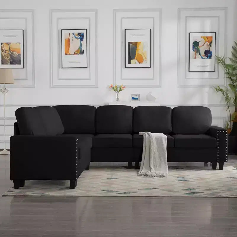 MAYEERTY Canapé sectionnel réversible en L de 107,9 po – Coussins touffetés, garniture cloutée, 2 couleurs