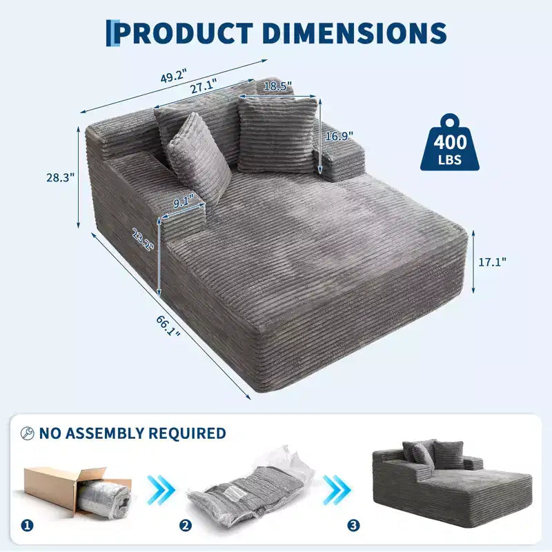 Fauteuil-lit pliable, chaise de couchage convertible avec oreiller, tissu velours côtelé large de 25 mm, coussin en mousse haute densité pour un confort supérieur dans les salons