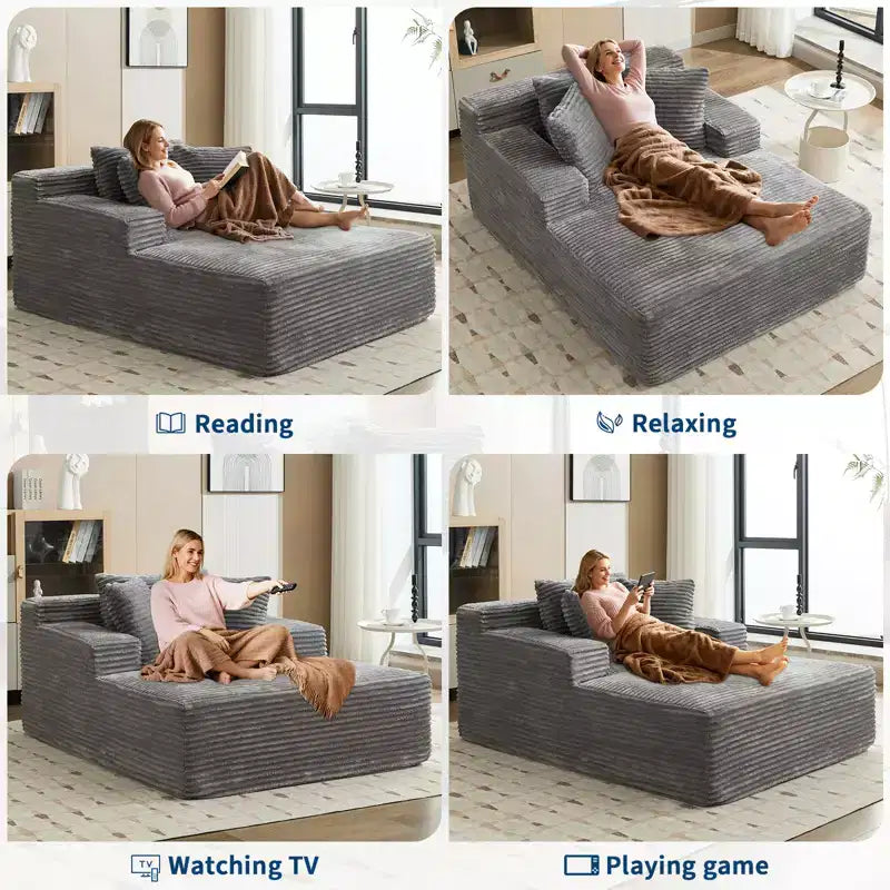 Fauteuil-lit pliable, chaise de couchage convertible avec oreiller, tissu velours côtelé large de 25 mm, coussin en mousse haute densité pour un confort supérieur dans les salons