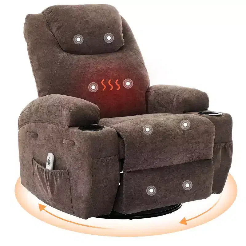 Fauteuil inclinable, fauteuil inclinable à bascule pivotant à 360° pour adultes avec massage et chaleur, fauteuils à bascule électriques