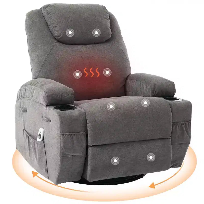 Fauteuil inclinable, fauteuil inclinable à bascule pivotant à 360° pour adultes avec massage et chaleur, fauteuils à bascule électriques