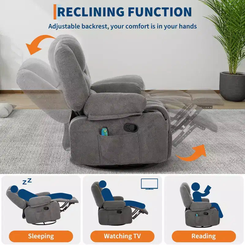 Fauteuils berçants pivotants en chenille à 360°, fauteuil inclinable à bascule, pour le salon, la maison
