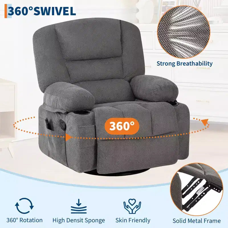 Fauteuils berçants pivotants en chenille à 360°, fauteuil inclinable à bascule, pour le salon, la maison