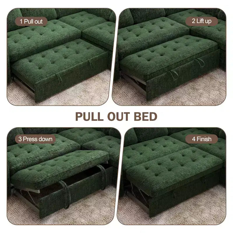 Canapé modulable en forme de L à 5 places Dyonery avec lit gigogne, ports USB, dossier réglable et rangement, assemblage sans outils