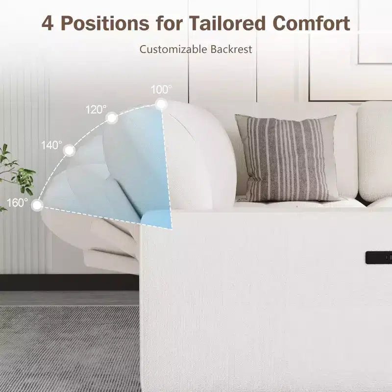 Canapé modulable en forme de L à 5 places Dyonery avec lit gigogne, ports USB, dossier réglable et rangement, assemblage sans outils