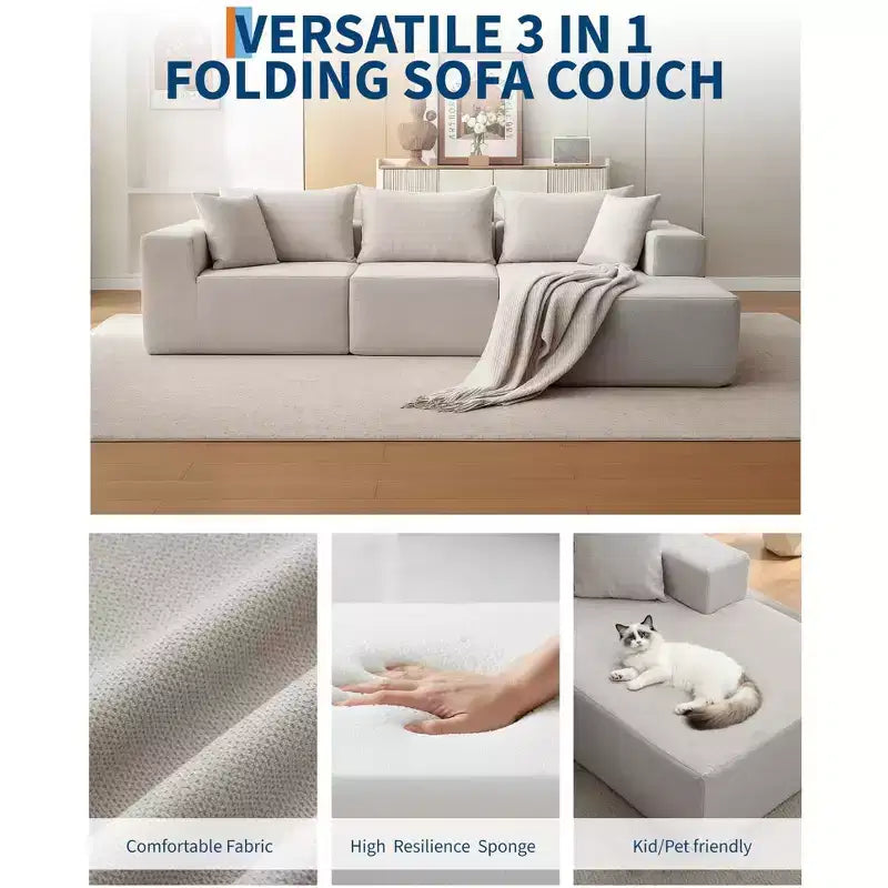 Canapé modulable 108" avec méridienne en L, canapé modulaire moderne avec assise profonde, grand canapé convertible, aucun assemblage requis, côté gauche