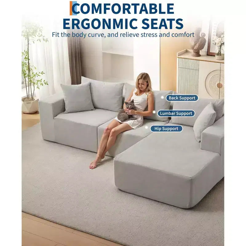 Canapé modulable 108" avec méridienne en L, canapé modulaire moderne avec assise profonde, grand canapé convertible, aucun assemblage requis, côté gauche
