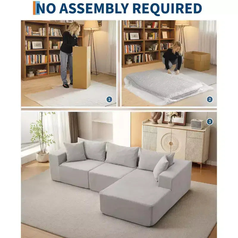 Canapé modulable 108" avec méridienne en L, canapé modulaire moderne avec assise profonde, grand canapé convertible, aucun assemblage requis, côté gauche