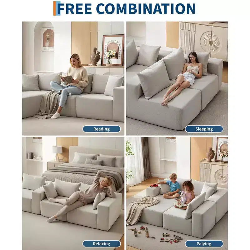 Canapé modulable 108" avec méridienne en L, canapé modulaire moderne avec assise profonde, grand canapé convertible, aucun assemblage requis, côté gauche