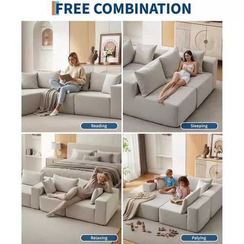 Canapé modulable 108" avec méridienne en L, canapé modulaire moderne avec assise profonde, grand canapé convertible, aucun assemblage requis, côté gauche
